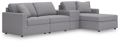 Modmax 4-Piece RAF Chaise Sectional and Storage Console in Granite Performance Fabric and Next-Gen Nuvella