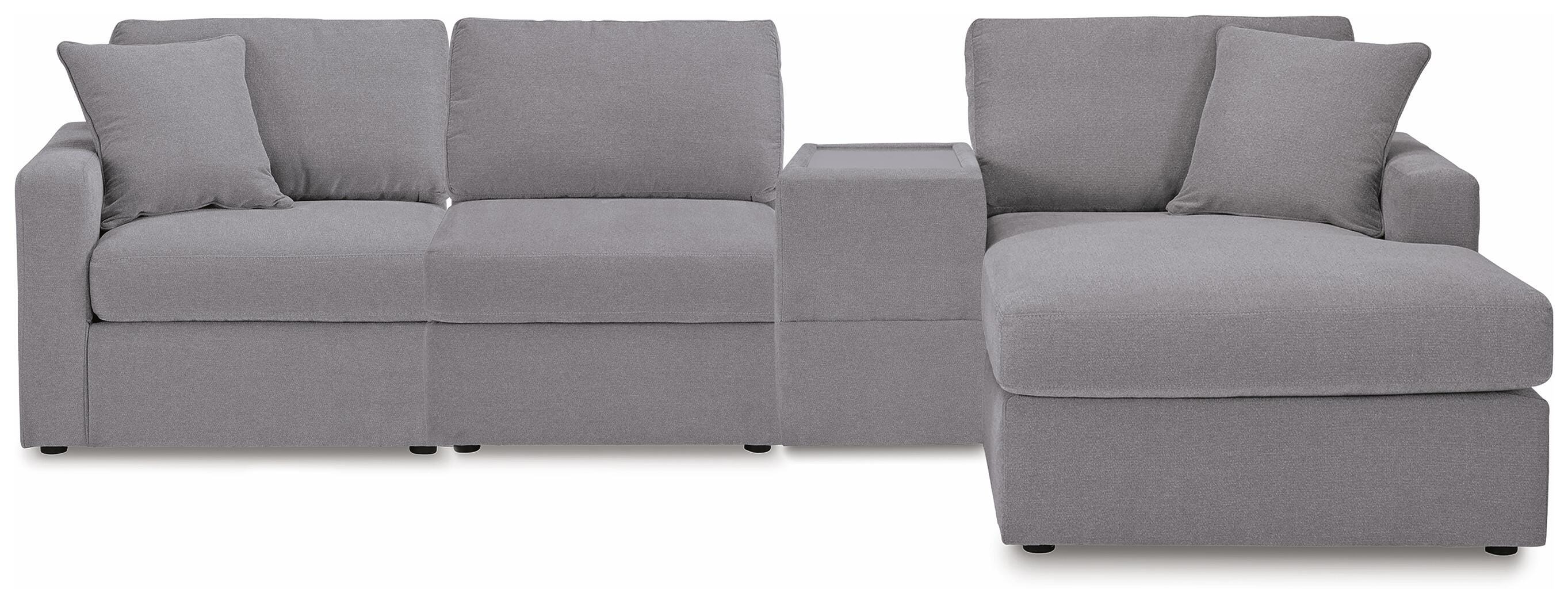 Modmax 4-Piece RAF Chaise Sectional and Storage Console in Granite Performance Fabric and Next-Gen Nuvella