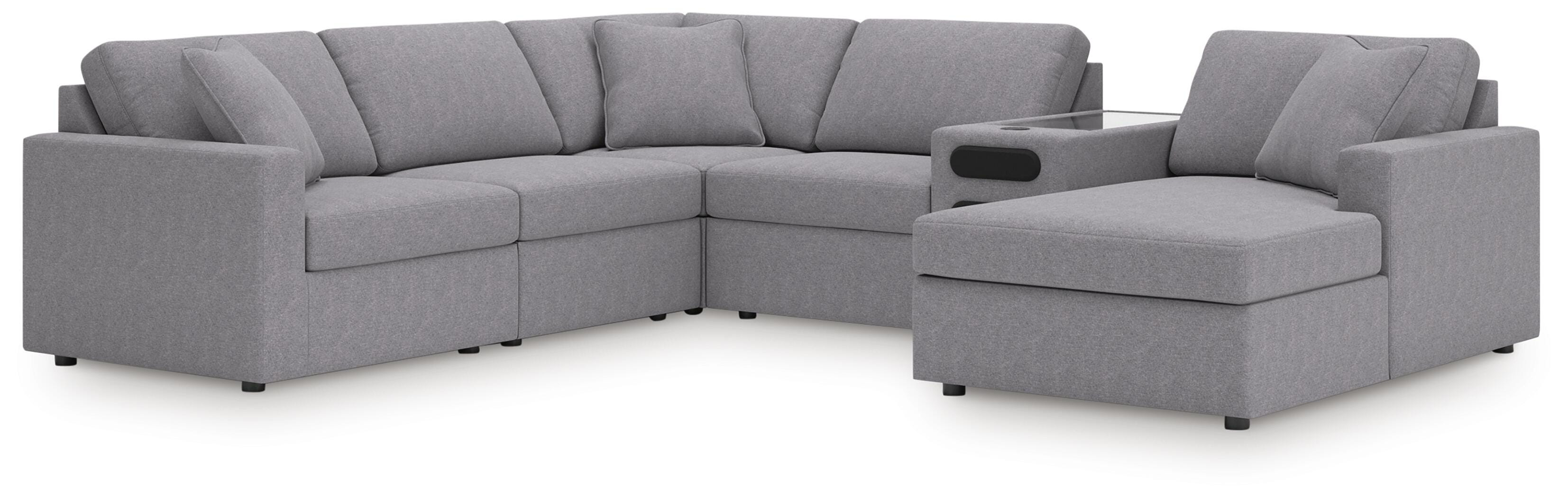 Modmax 6-Piece Sectional with Audio System and RAF Chaise in Granite Performance Fabric and Next-Gen Nuvella