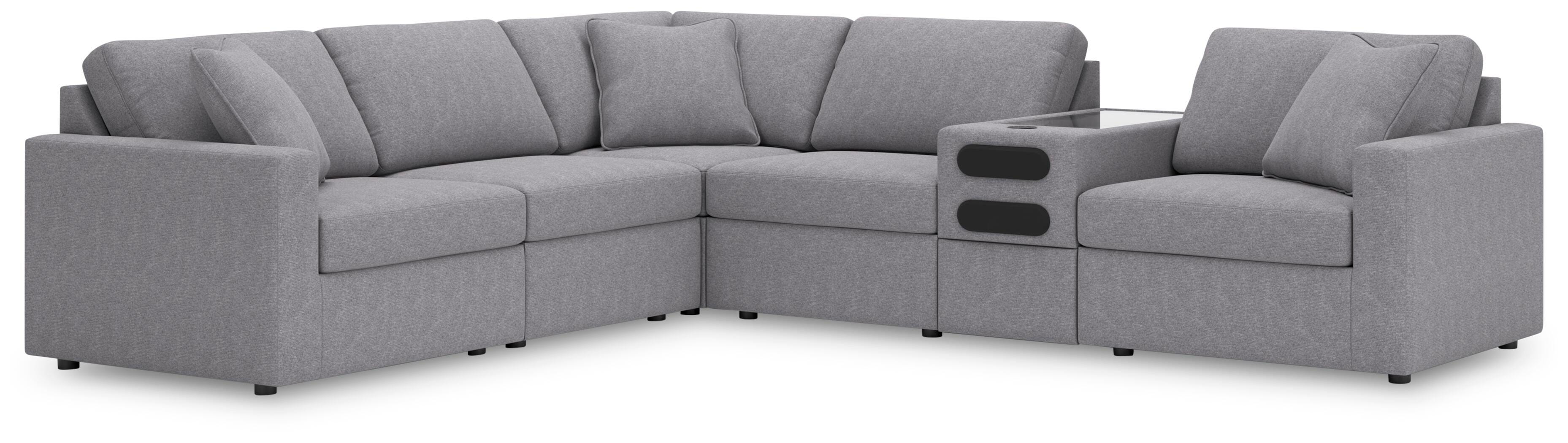 Modmax 6-Piece Sectional w/ Audio Console in Granite Performance Fabric and Next-Gen Nuvella