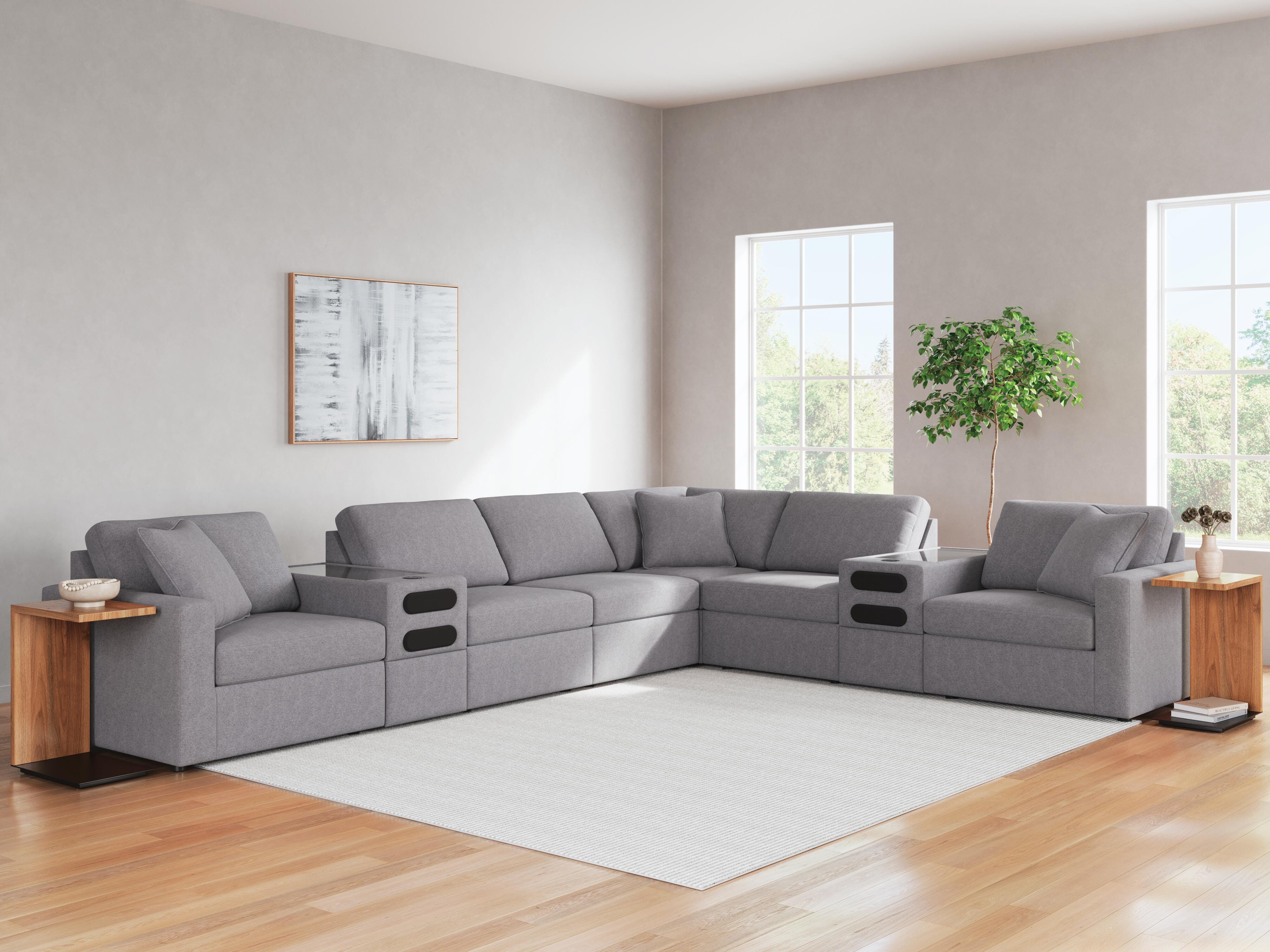 Modmax 8-Piece Sectional with Audio Consoles in Granite Performance Fabric and Next-Gen Nuvella