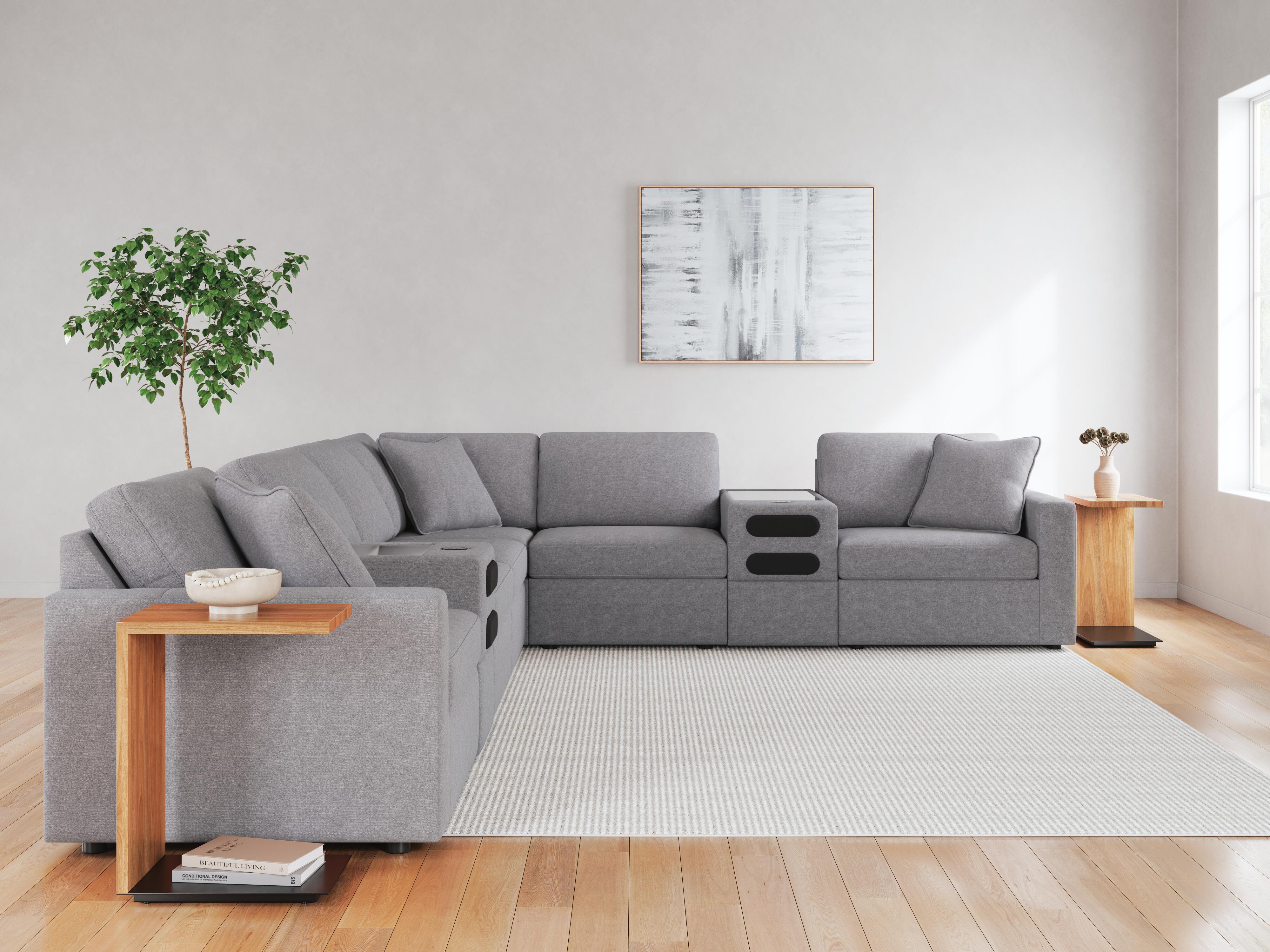 Modmax 8-Piece Sectional with Audio Consoles in Granite Performance Fabric and Next-Gen Nuvella