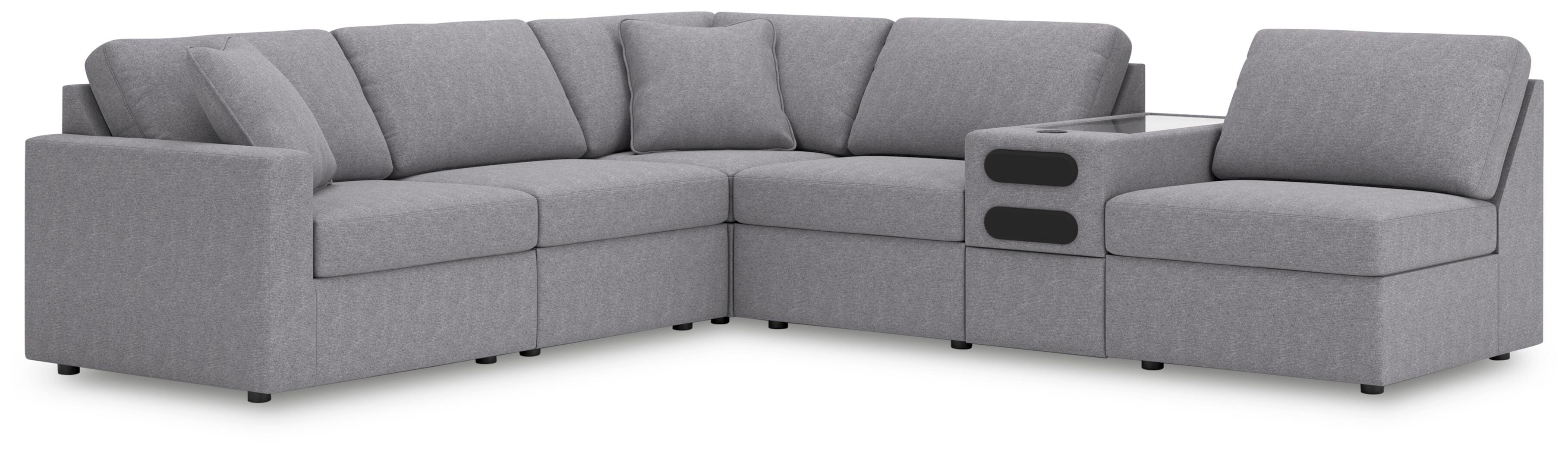 Modmax 6-Piece Sectional with Audio Console in Granite Performance Fabric and Next-Gen Nuvella