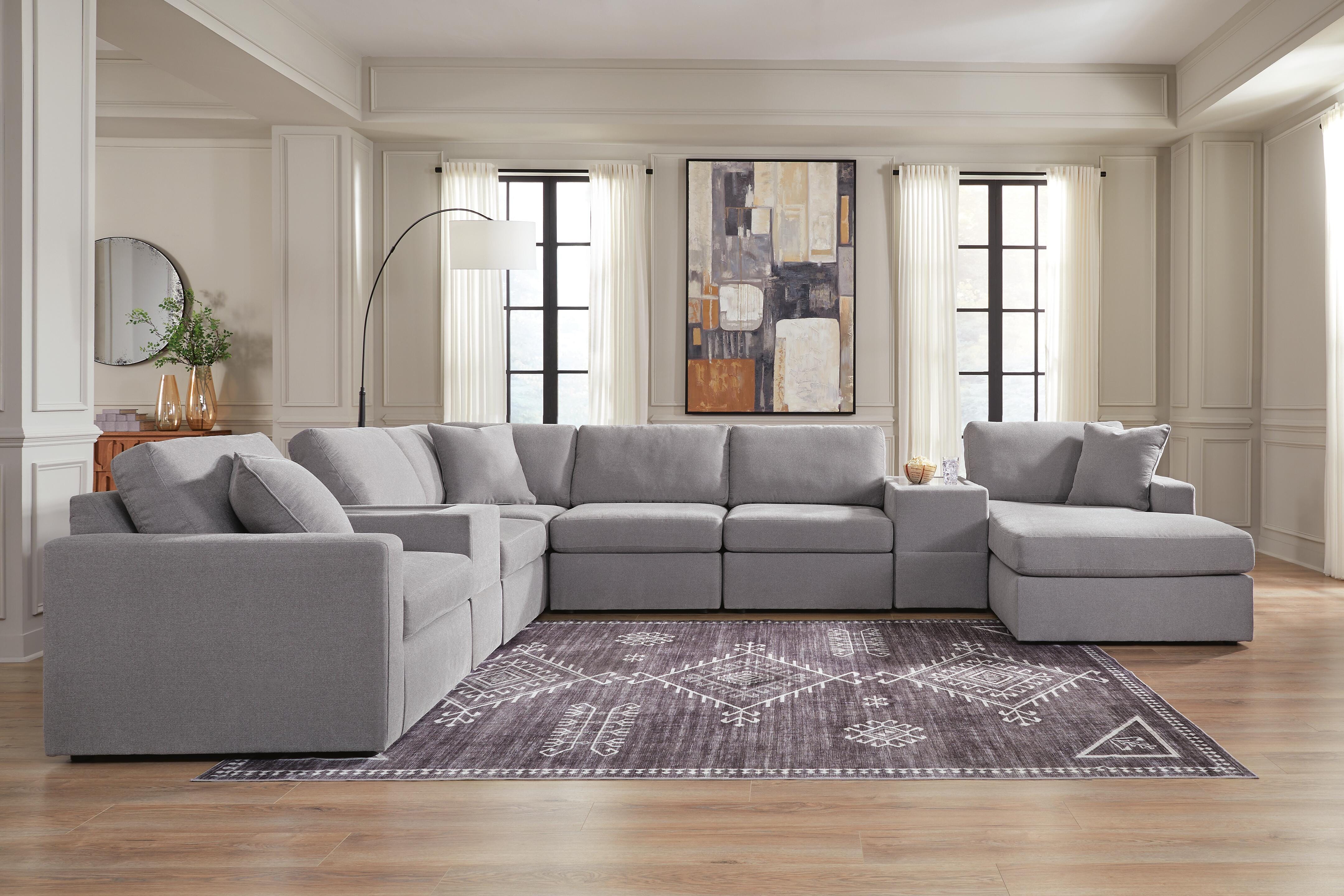 Modmax 8-Piece RAF Chaise Sectional and Storage Consoles in Granite Performance Fabric and Next-Gen Nuvella