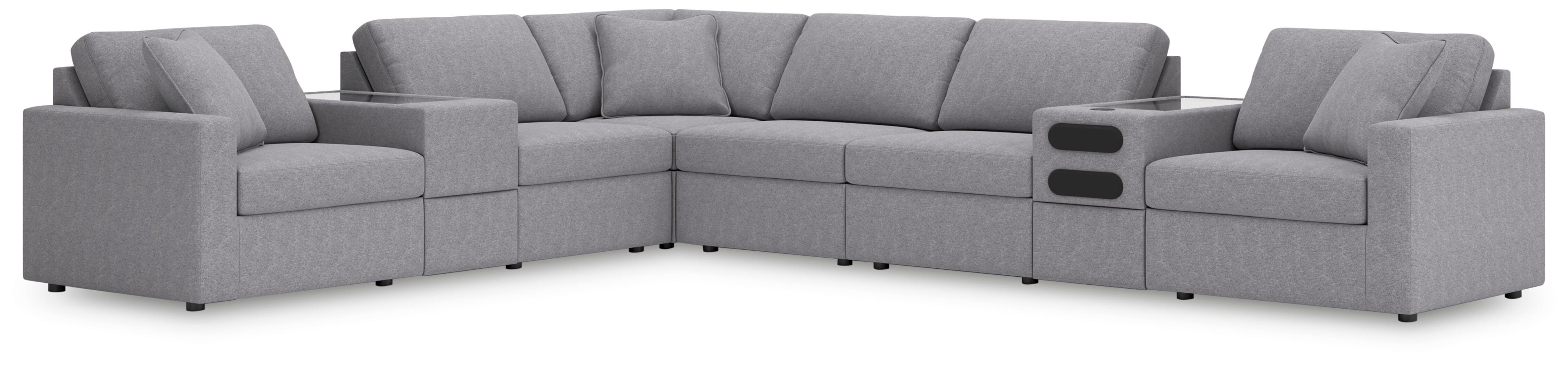 Modmax 8-Piece Sectional with Audio and Storage Consoles in Granite Performance Fabric and Next-Gen Nuvella