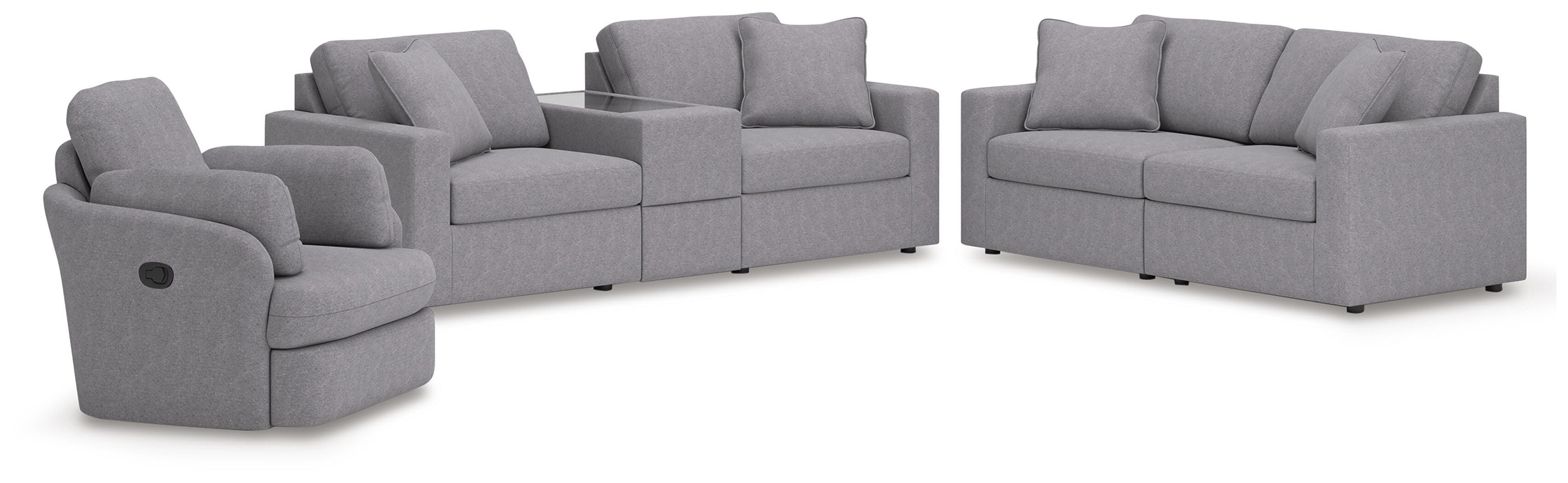 Modmax 3-Piece Sectional Sofa, 2-Piece Sectional Loveseat and Swivel Glider Recliner in Granite