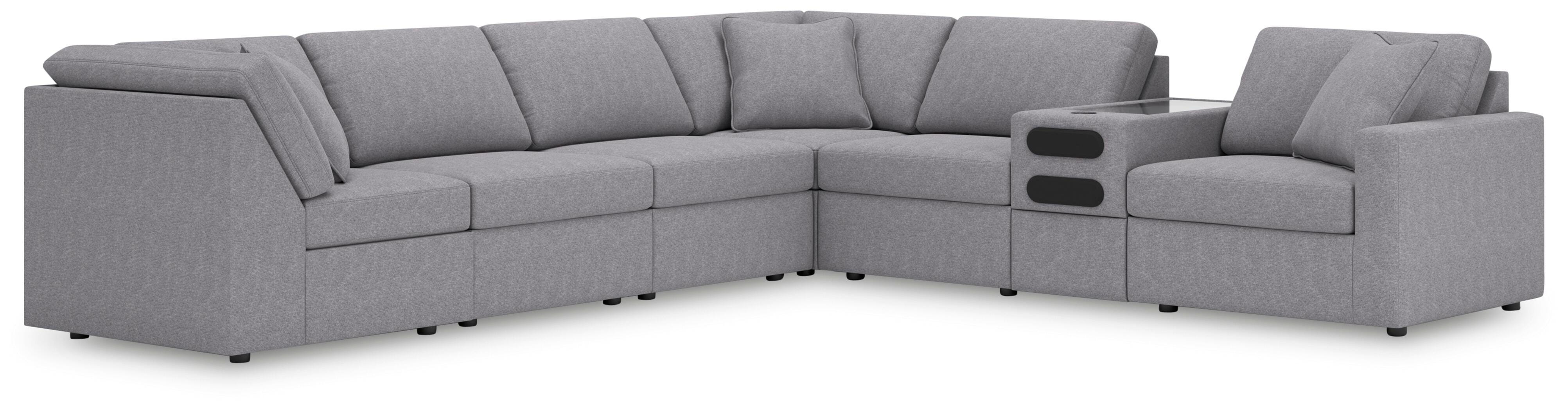 Modmax 7-Piece Sectional with Audio Console in Granite Performance Fabric and Next-Gen Nuvella