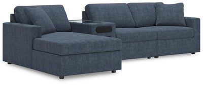 Modmax 4-Piece LAF Chaise Sectional and Audio Console in Ink Performance Fabric and Next-Gen Nuvella