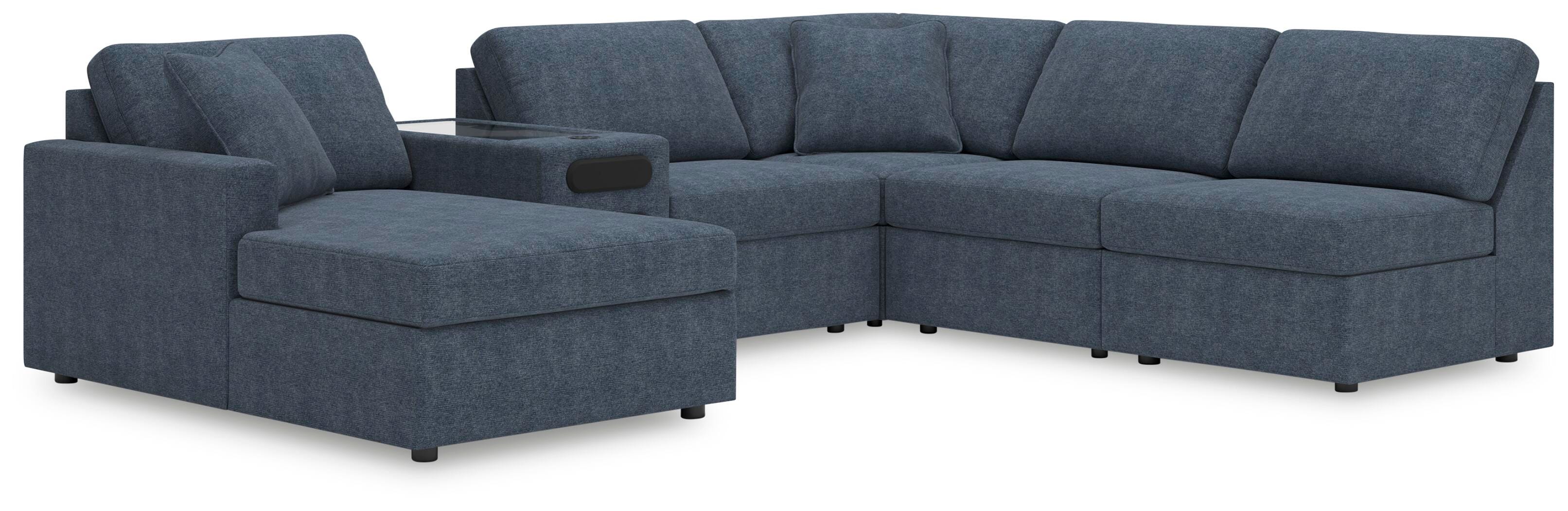 Modmax 6-Piece LAF Chaise Sectional and Audio Console in Ink Performance Fabric and Next-Gen Nuvella