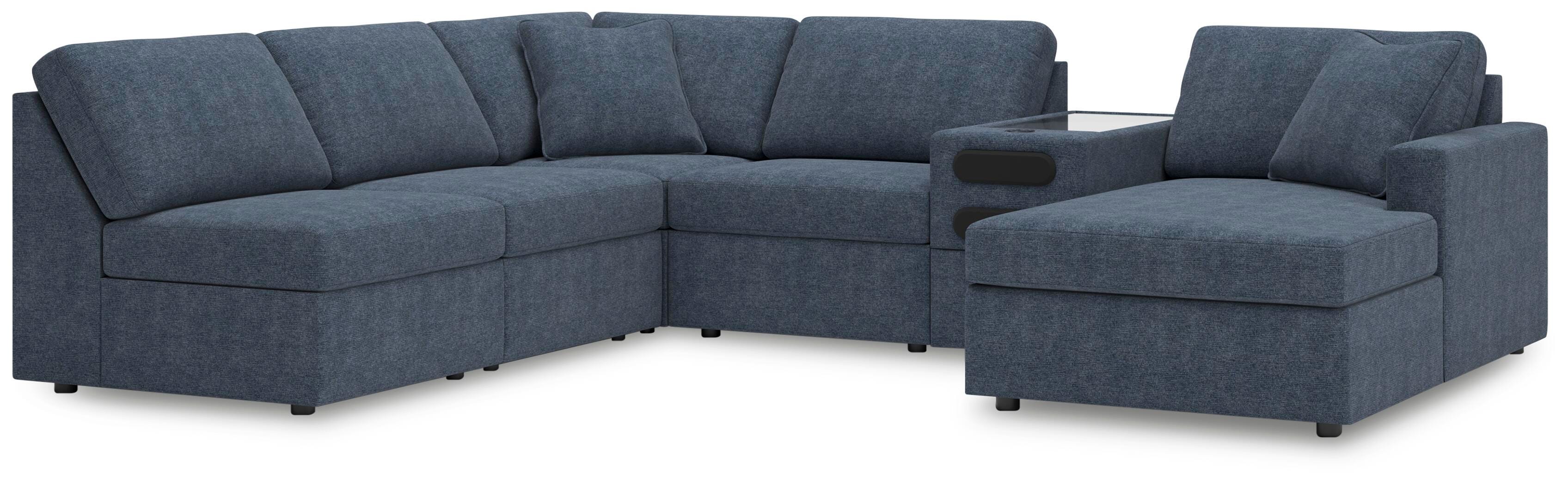 Modmax 6-Piece RAF Chaise Sectional and Audio Console in Ink Performance Fabric and Next-Gen Nuvella