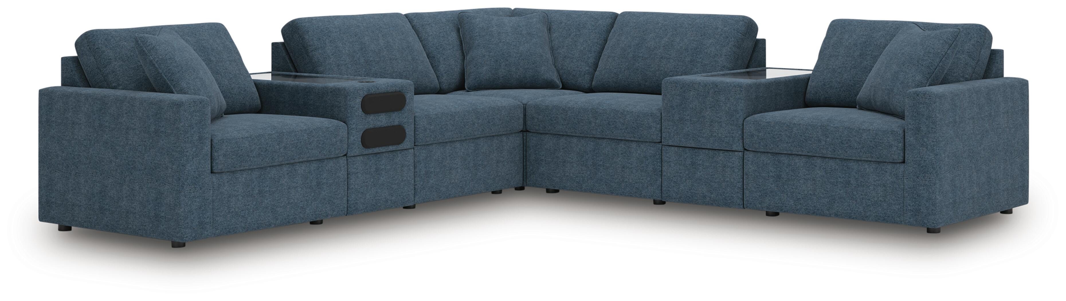 Modmax 7-Piece Balanced Sectional with Audio and Storage Consoles in Ink Performance Fabric and Next-Gen Nuvella