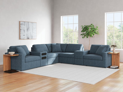 Modmax 7-Piece Balanced Sectional with Audio and Storage Consoles in Ink Performance Fabric and Next-Gen Nuvella