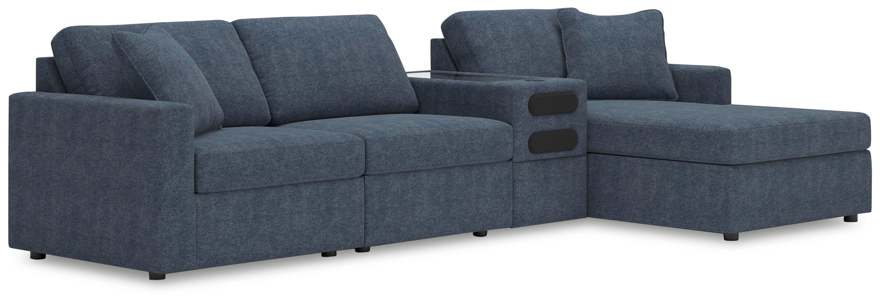 Modmax 4-Piece RAF Chaise Sectional and Audio Console in Ink Performance Fabric and Next-Gen Nuvella