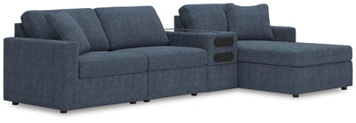 Modmax 4-Piece RAF Chaise Sectional and Audio Console in Ink Performance Fabric and Next-Gen Nuvella