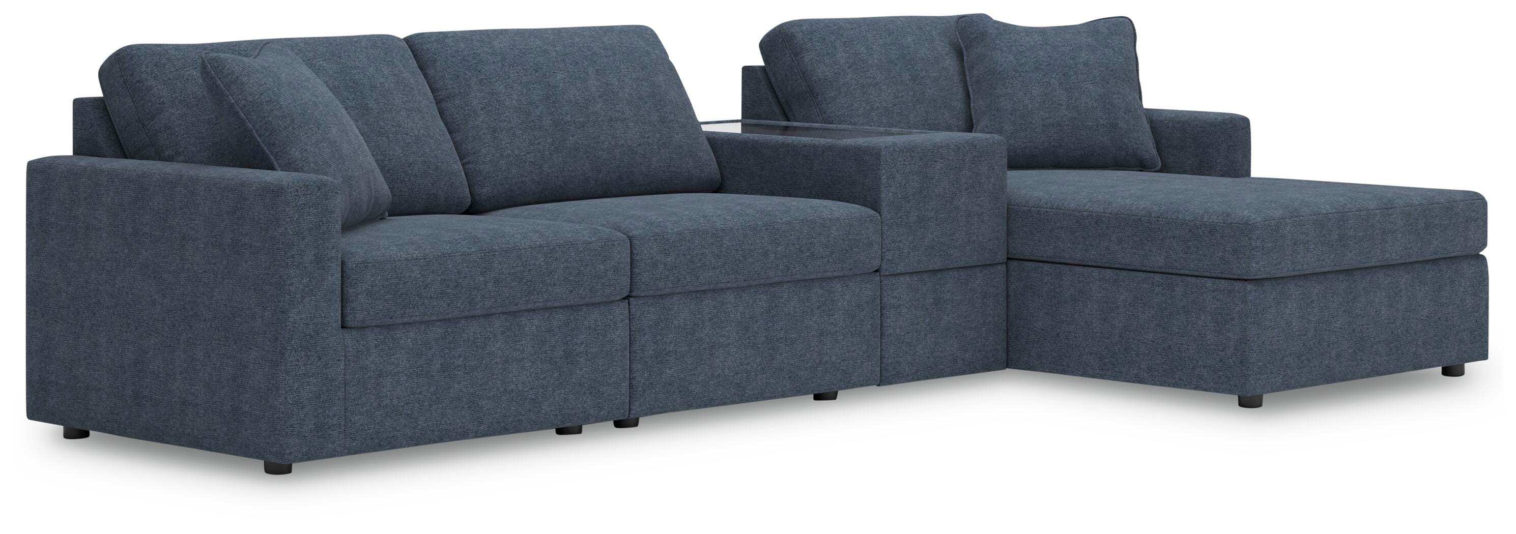 Modmax 4-Piece RAF Chaise Sectional and Storage Console in Ink Performance Fabric and Next-Gen Nuvella