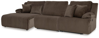 Top Tier 3-Piece Reclining Sofa Chaise Sectional in Chocolate Velvet