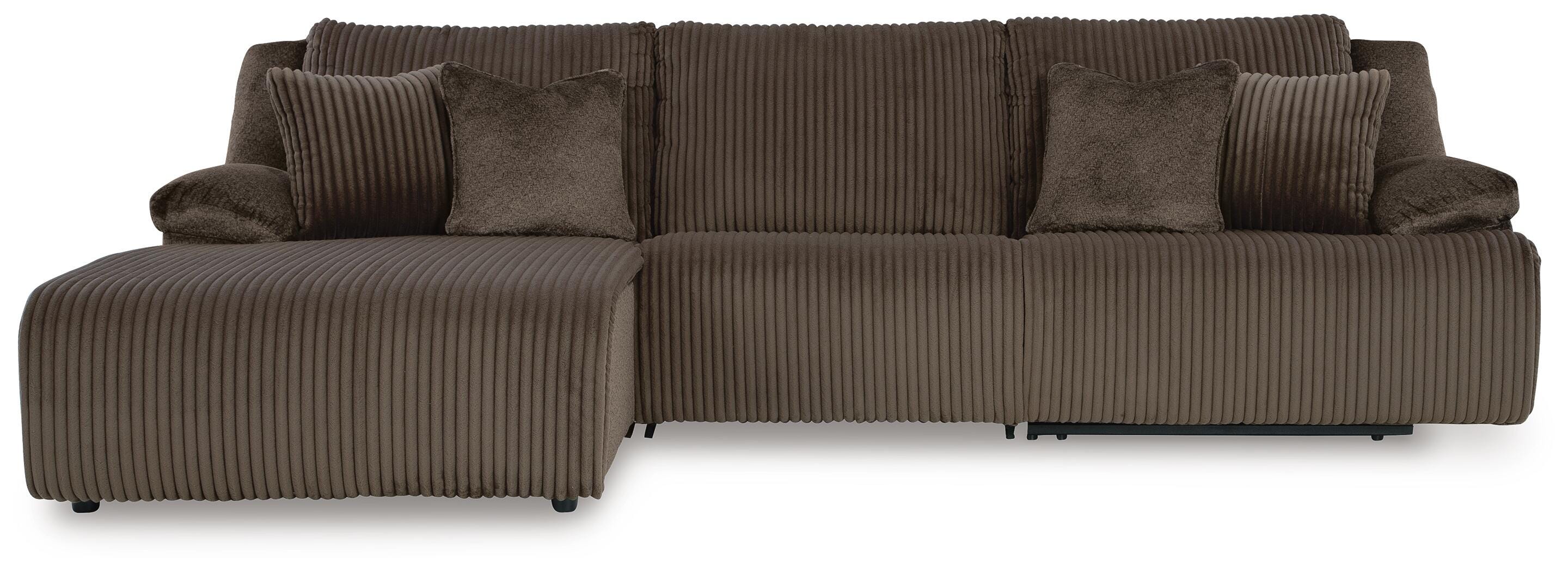 Top Tier 3-Piece Reclining Sectional Sofa with LAF Chaise in Chocolate Velvet