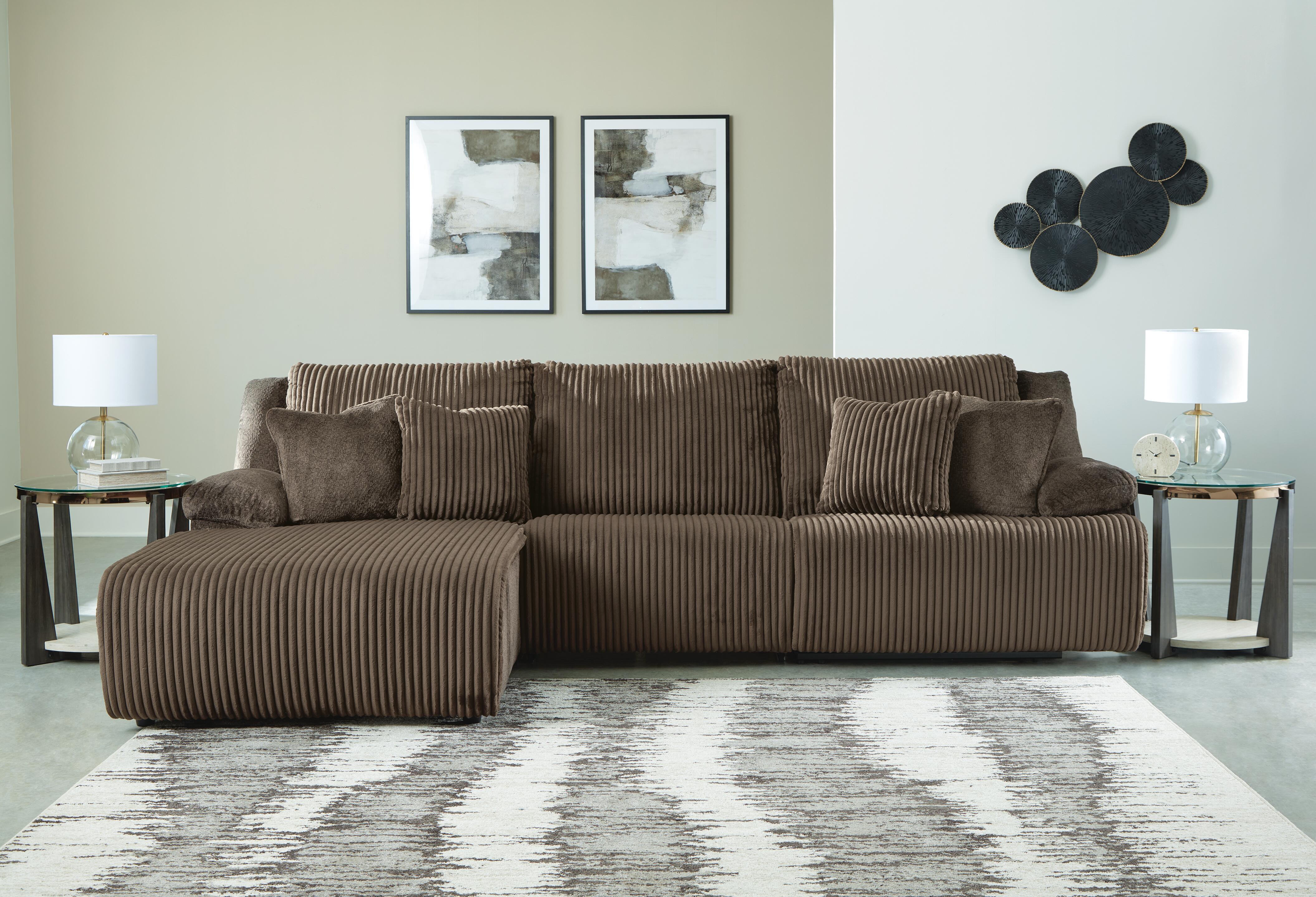 Top Tier 3-Piece Reclining Sectional Sofa with LAF Chaise in Chocolate Velvet