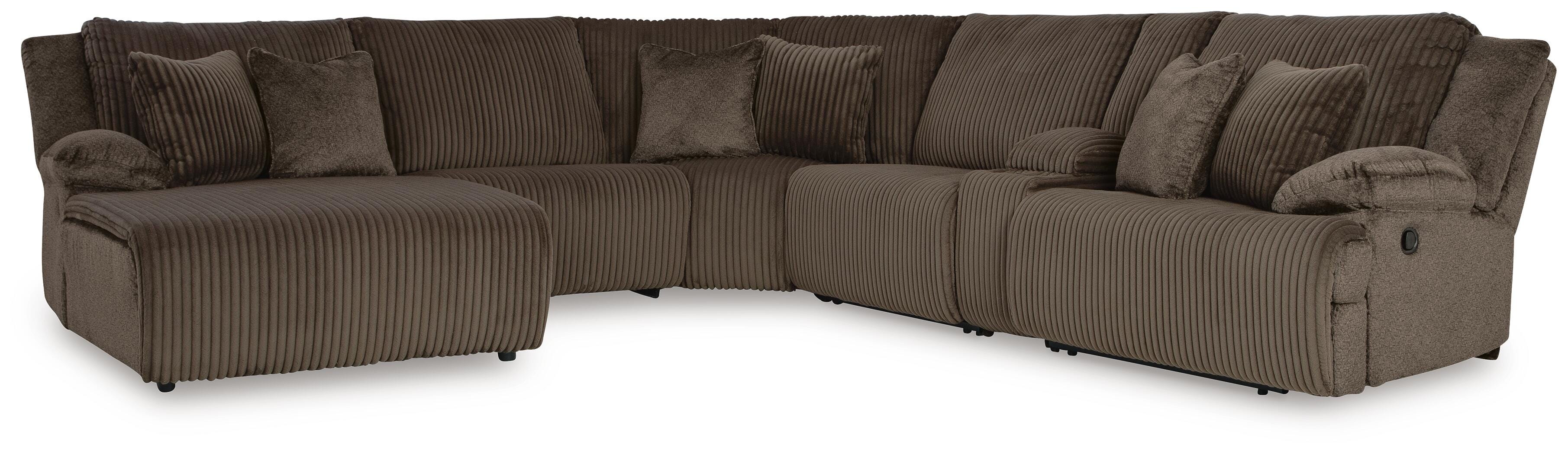 Top Tier 6-Piece LAF Chaise Reclining Sectional in Chocolate Velvet