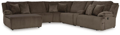 Top Tier 6-Piece LAF Chaise Reclining Sectional in Chocolate Velvet