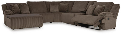 Top Tier 6-Piece LAF Chaise Reclining Sectional in Chocolate Velvet