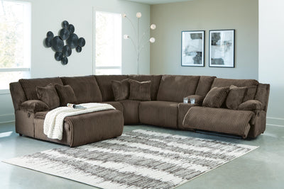 Top Tier 6-Piece LAF Chaise Reclining Sectional in Chocolate Velvet
