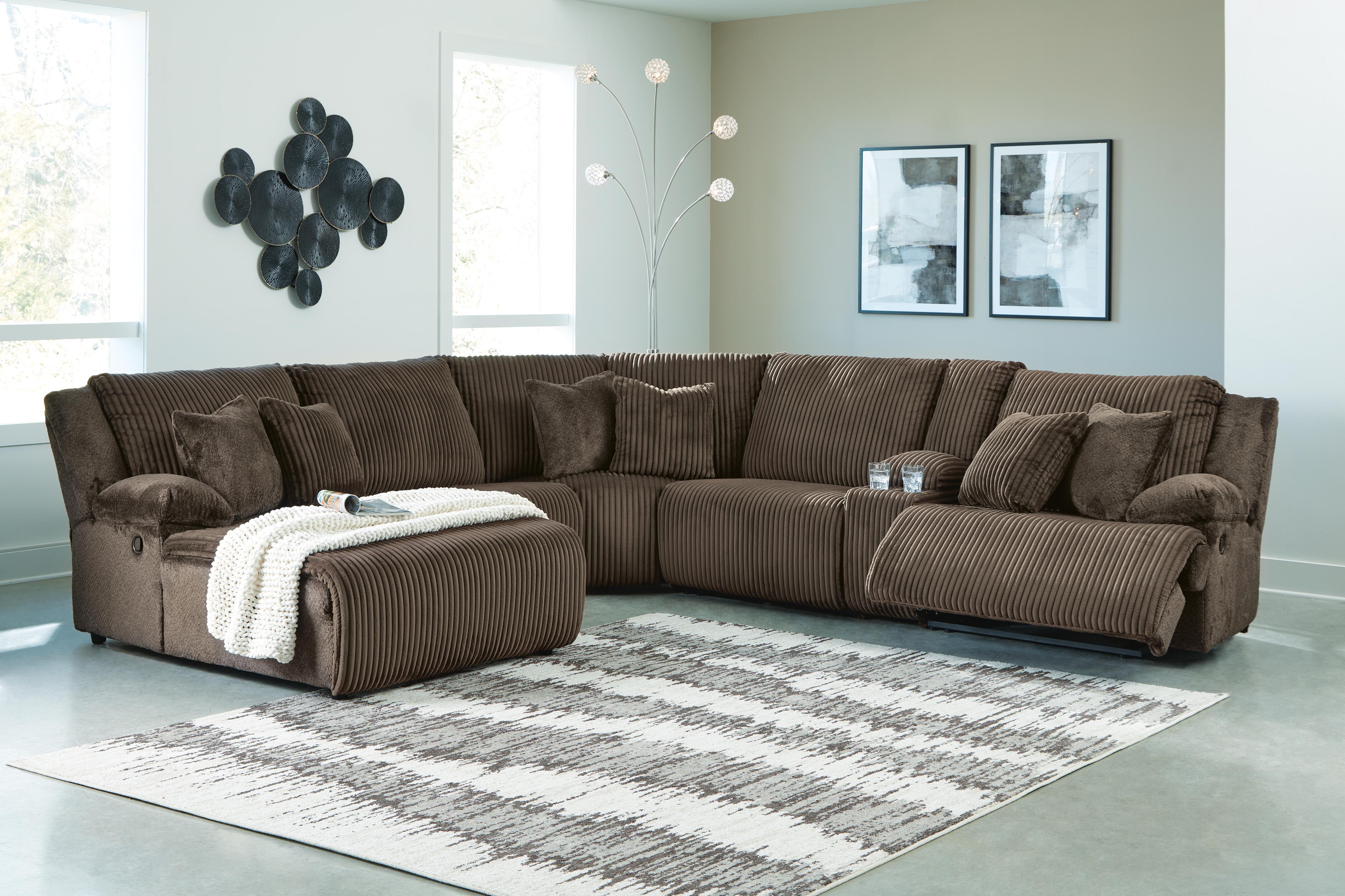Top Tier 6-Piece LAF Chaise Reclining Sectional in Chocolate Velvet