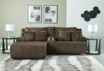 Top Tier 3-Piece LAF Chaise Reclining Sectional Sofa in Chocolate Velvet