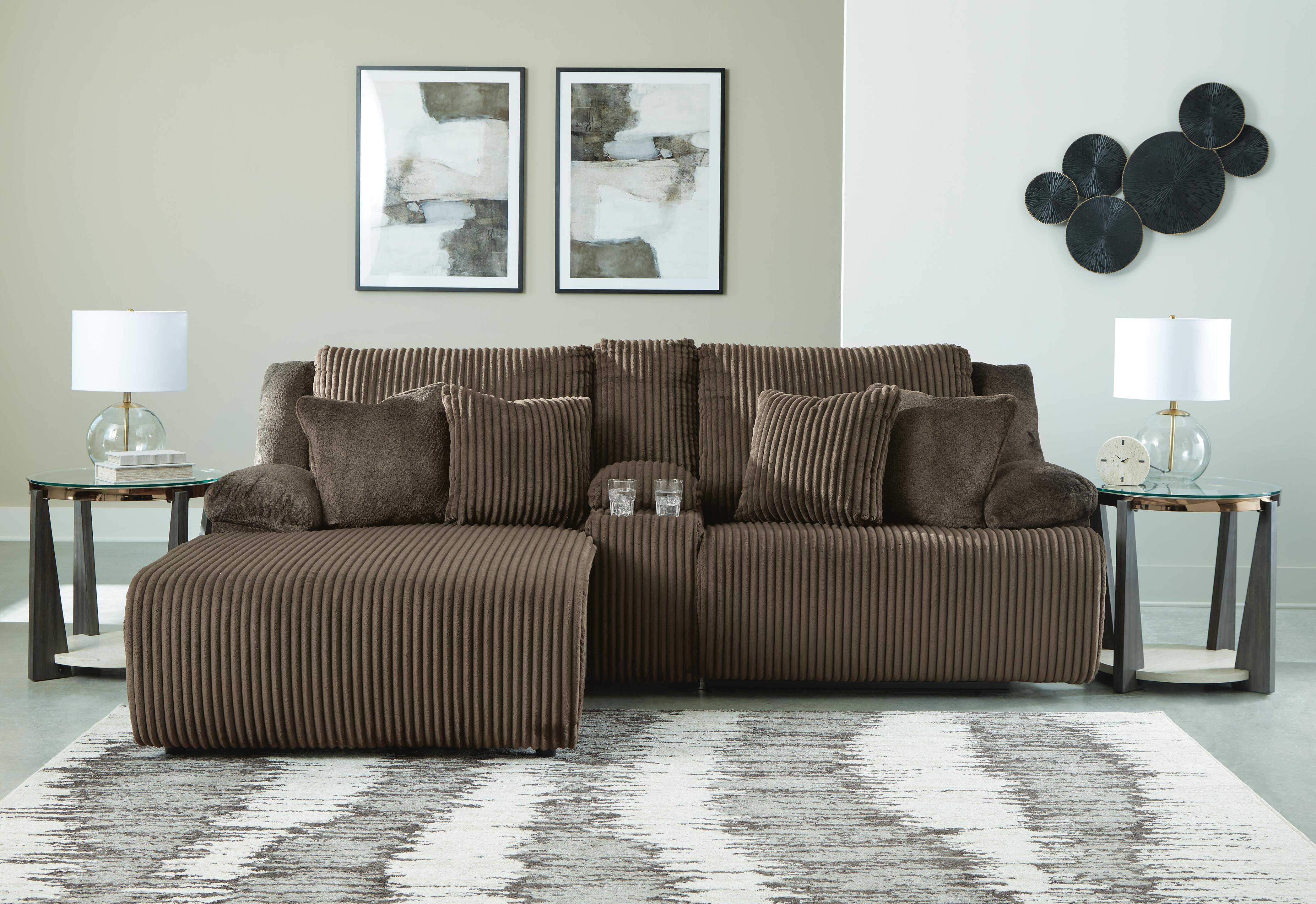 Top Tier 3-Piece LAF Chaise Reclining Sectional Sofa in Chocolate Velvet