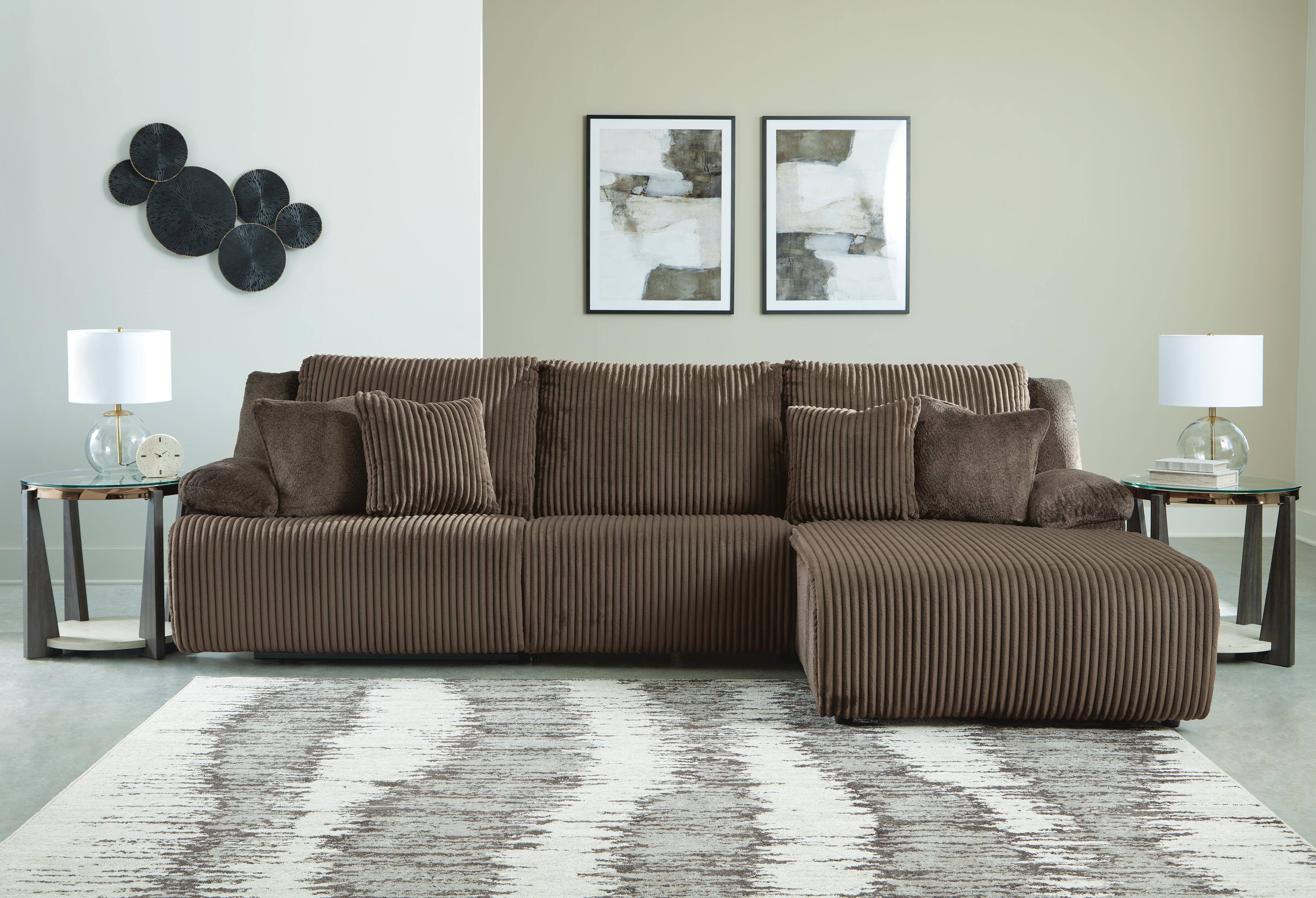 Top Tier 3-Piece Reclining Sectional Sofa Chaise in Chocolate Velvet