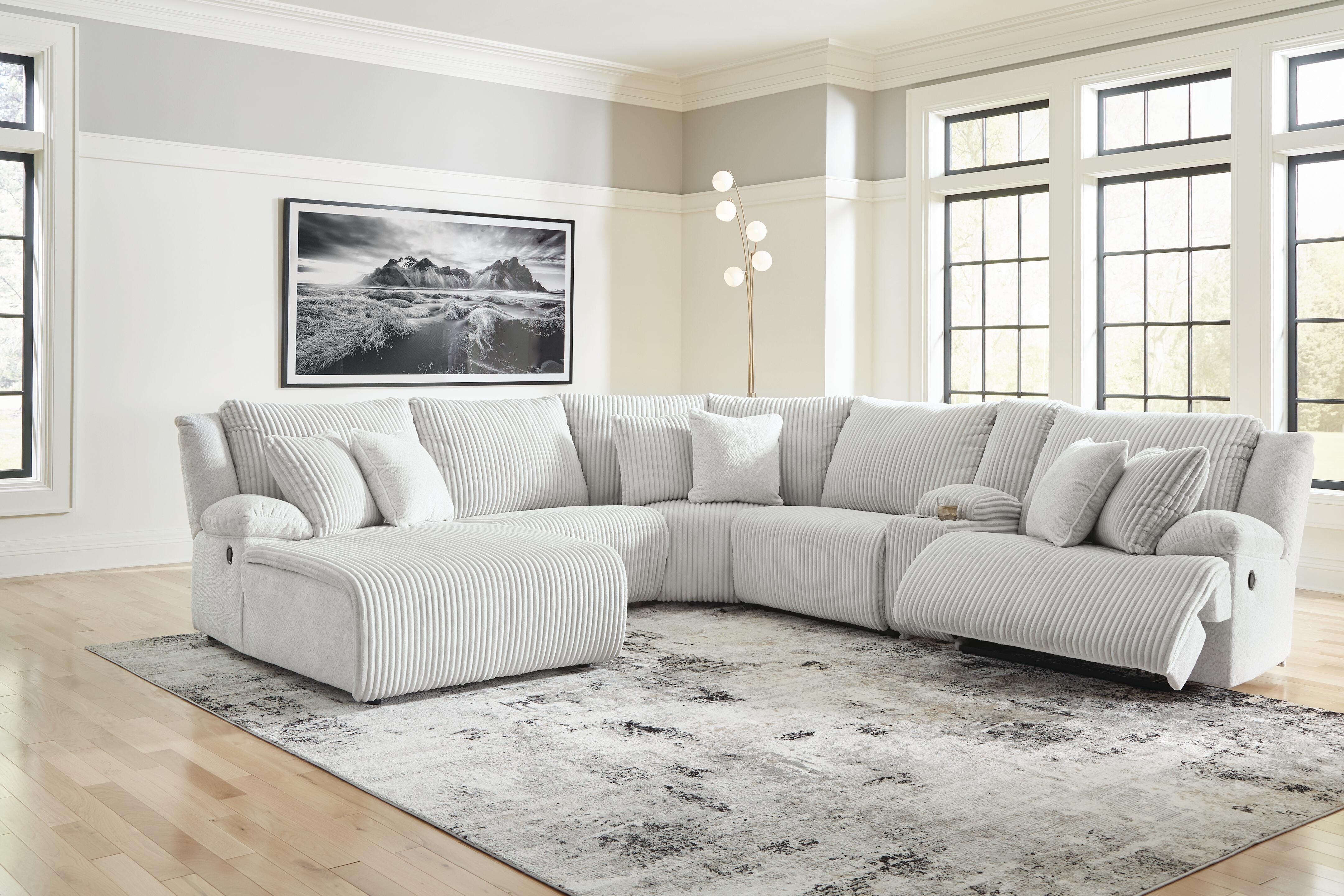 Top Tier 6-Piece LAF Chaise Reclining Sectional in Alloy Velvet