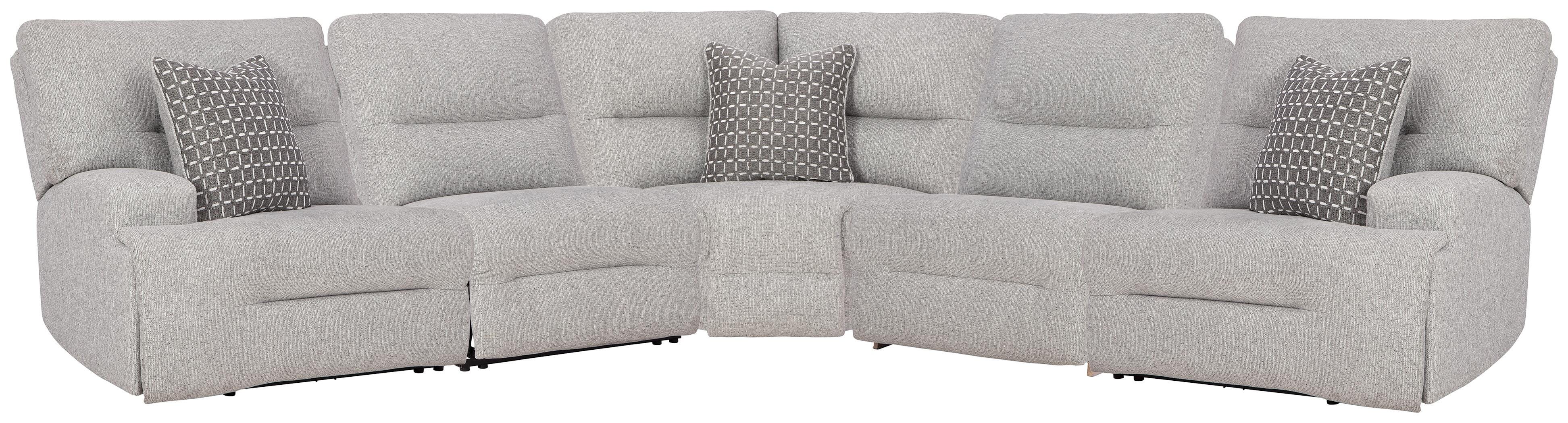 Acklen Place 5-Piece Power Reclining Sectional in Pewter Performance Fabric and Next-Gen Nuvella