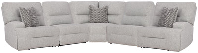 Acklen Place 5-Piece Power Reclining Sectional in Pewter Performance Fabric and Next-Gen Nuvella
