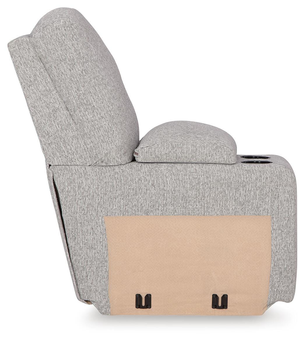 Acklen Place 6-Piece RAF Chaise Power Reclining Sectional in Pewter Performance Fabric and Next-Gen Nuvella
