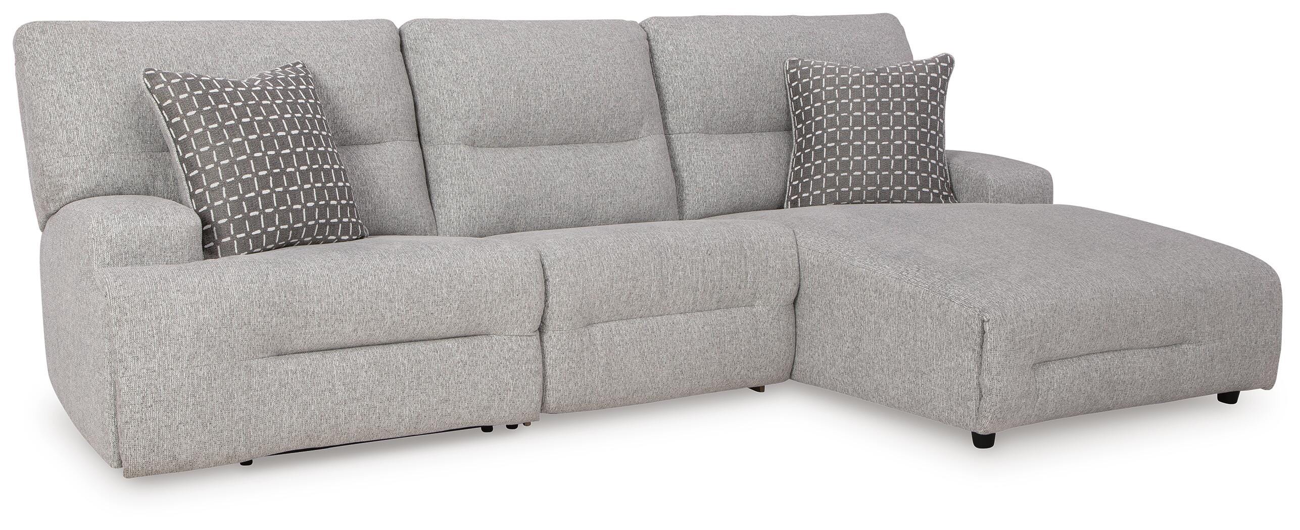 Acklen Place 3-Piece Power Reclining Sectional in Pewter Performance Fabric and Next-Gen Nuvella