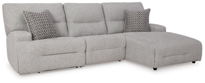 Acklen Place 3-Piece Power Reclining Sectional in Pewter Performance Fabric and Next-Gen Nuvella