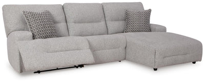 Acklen Place 3-Piece Power Reclining Sectional in Pewter Performance Fabric and Next-Gen Nuvella