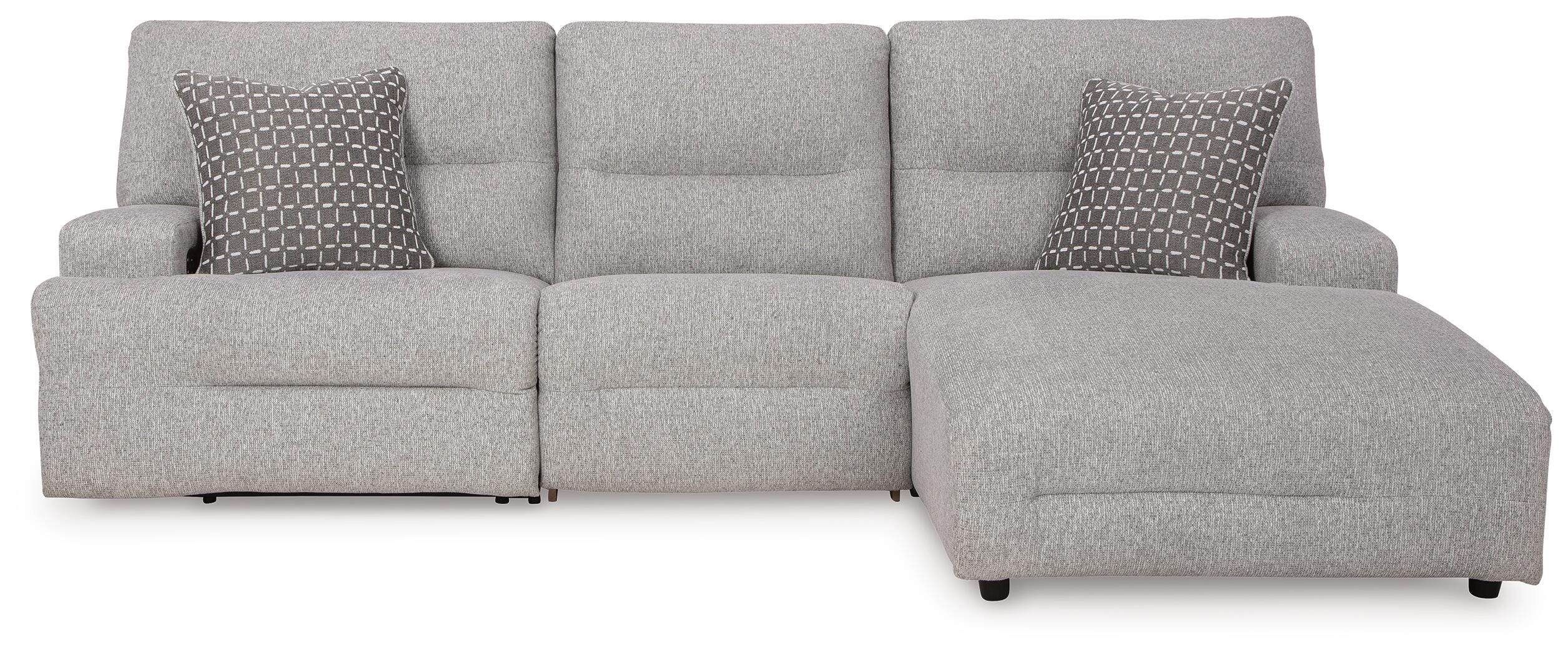 Acklen Place 3-Piece Power Reclining Sectional in Pewter Performance Fabric and Next-Gen Nuvella