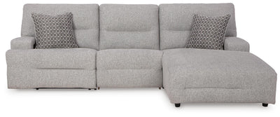 Acklen Place 3-Piece Power Reclining Sectional in Pewter Performance Fabric and Next-Gen Nuvella