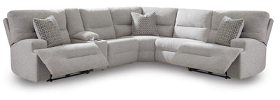 Acklen Place 6-Piece Power Reclining Sectional in Pewter Performance Fabric and Next-Gen Nuvella