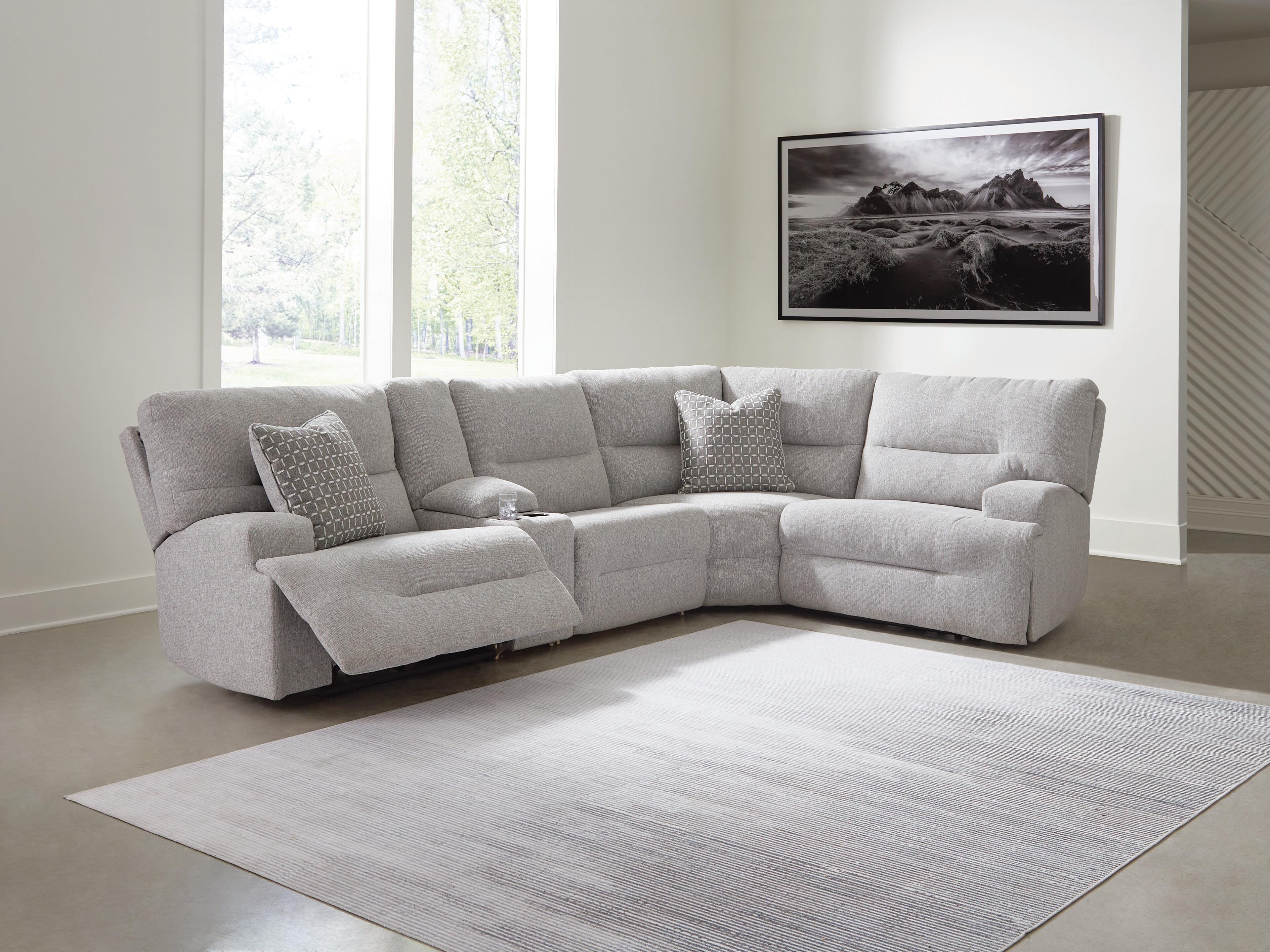 Acklen Place 5-Piece Power Reclining Sectional with Storage Console in Pewter