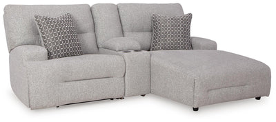 Acklen Place 3-Piece RAF Chaise Power Reclining Sectional Sofa in Pewter Performance Fabric and Next-Gen Nuvella