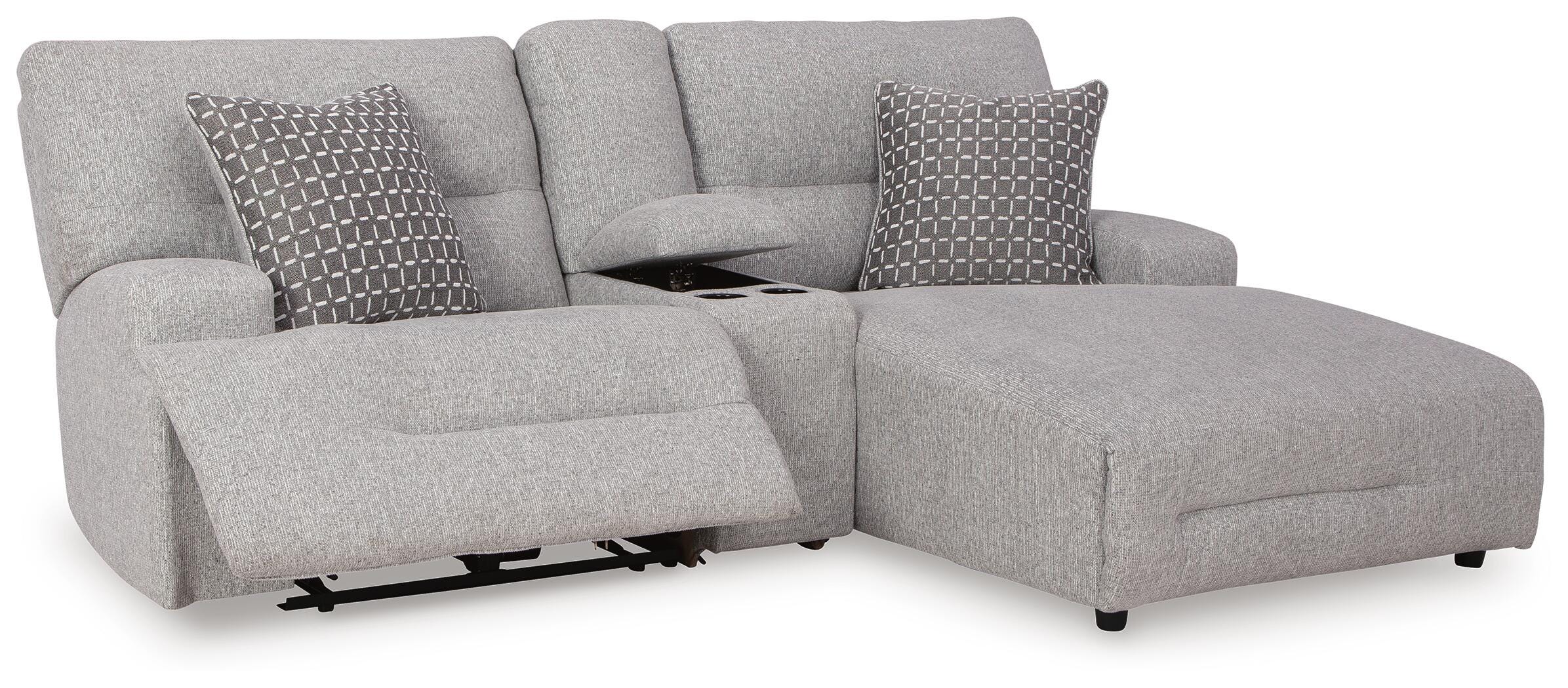 Acklen Place 3-Piece RAF Chaise Power Reclining Sectional Sofa in Pewter Performance Fabric and Next-Gen Nuvella