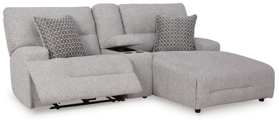 Acklen Place 3-Piece RAF Chaise Power Reclining Sectional Sofa in Pewter Performance Fabric and Next-Gen Nuvella