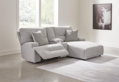 Acklen Place 3-Piece RAF Chaise Power Reclining Sectional Sofa in Pewter Performance Fabric and Next-Gen Nuvella
