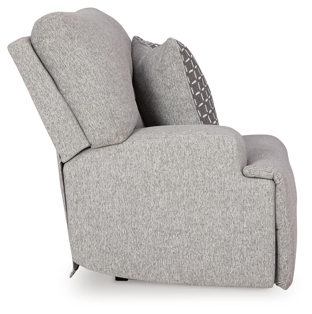 Acklen Place 6-Piece RAF Chaise Power Reclining Sectional in Pewter Performance Fabric and Next-Gen Nuvella
