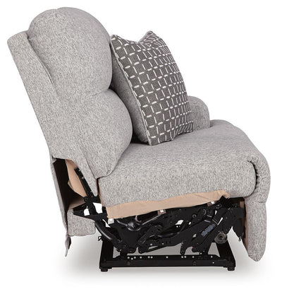 Acklen Place 6-Piece LAF Chaise Power Reclining Sectional in Pewter Performance Fabric and Next-Gen Nuvella