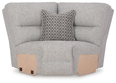 Acklen Place 6-Piece LAF Chaise Power Reclining Sectional in Pewter Performance Fabric and Next-Gen Nuvella
