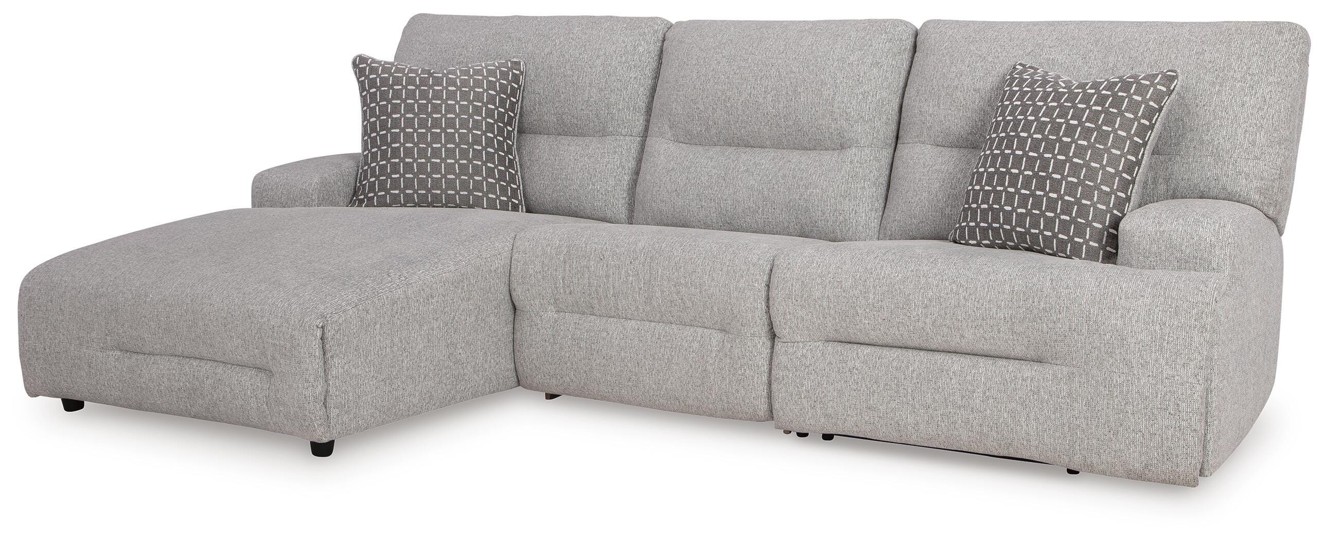 Acklen Place 3-Piece Power Reclining Sectional with LAF Chaise in Pewter Performance Fabric and Next-Gen Nuvella