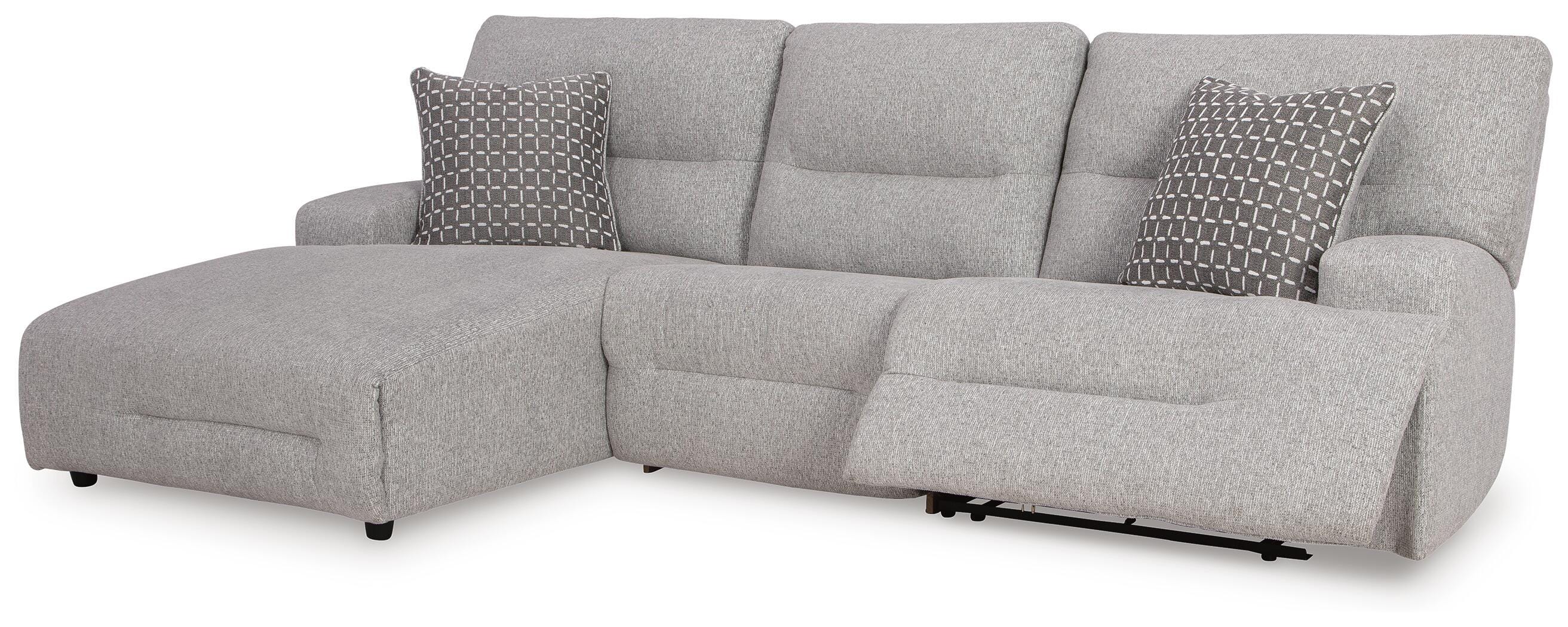 Acklen Place 3-Piece Power Reclining Sectional with LAF Chaise in Pewter Performance Fabric and Next-Gen Nuvella